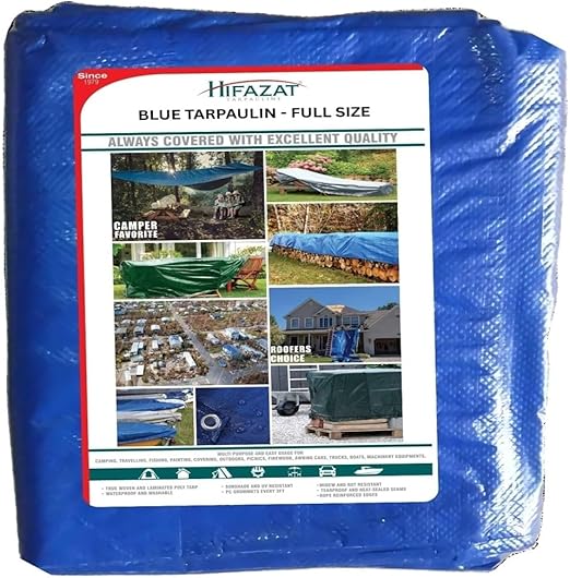 Hifazat 55GSM Heavy Duty Full Size Tarpaulin, 1.83 Meter x 3.66 Meter Size, Blue