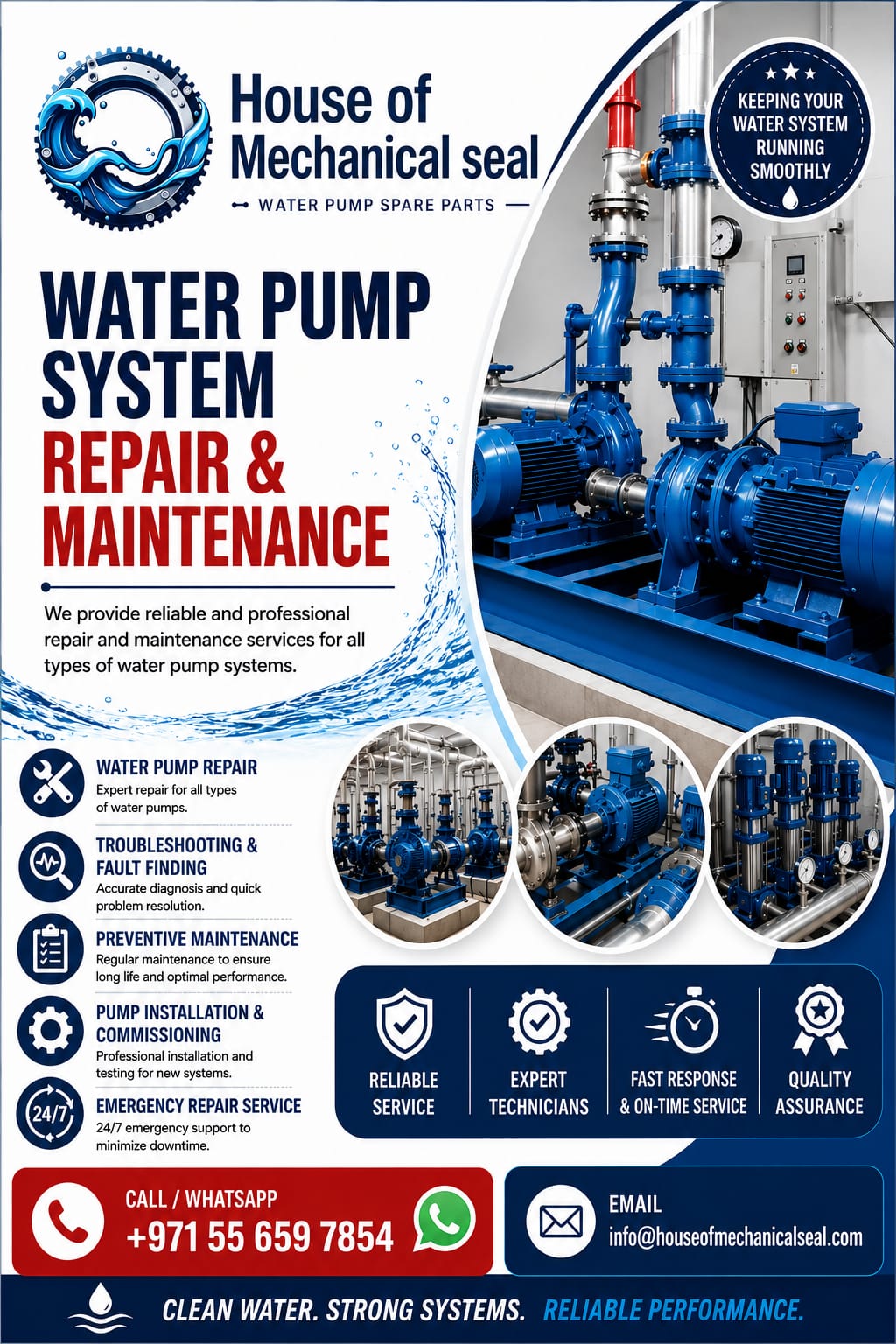 Water pump system repair and maintenance services