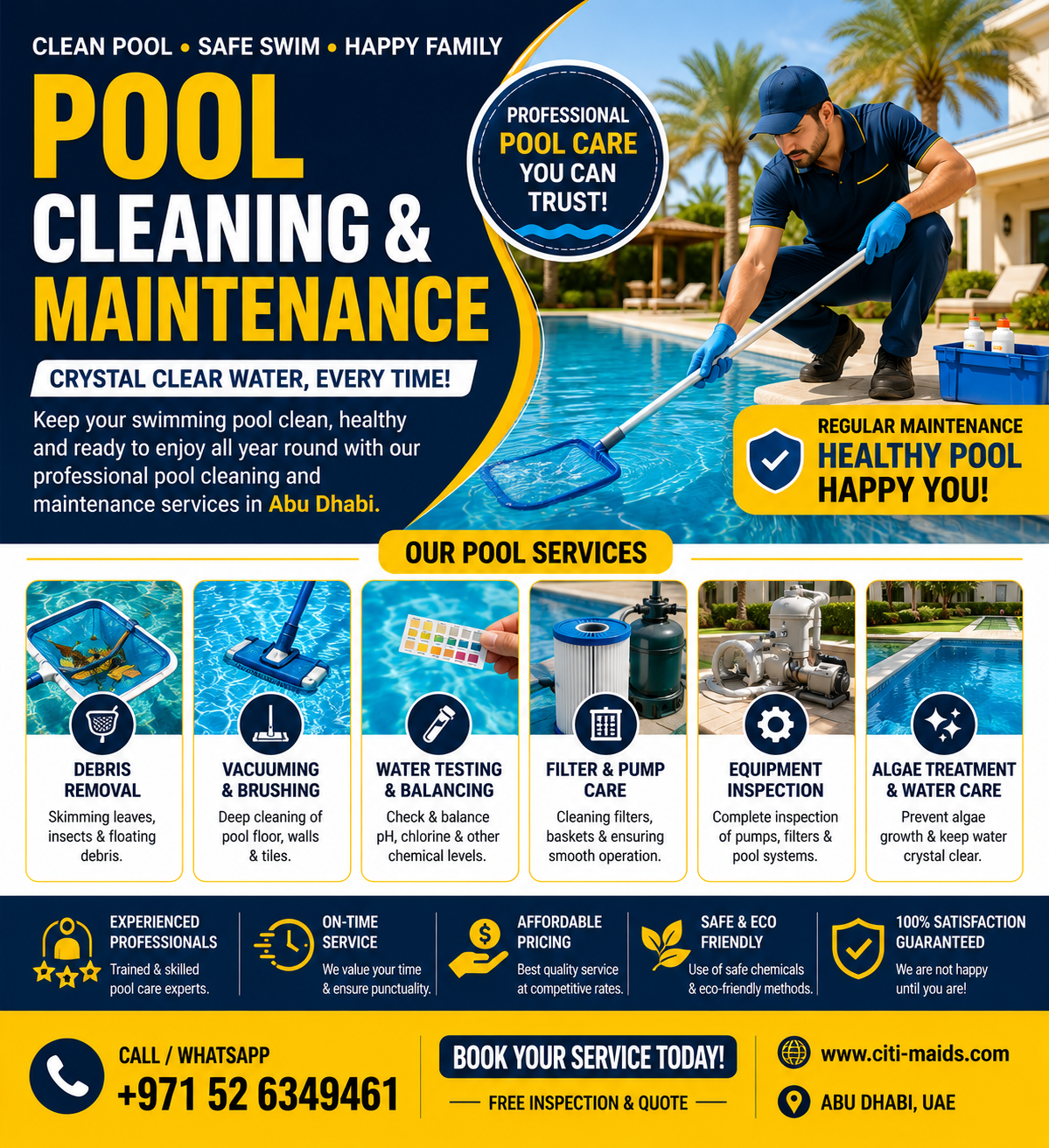 Pool cleaning and maintenance services in Abu Dhabi